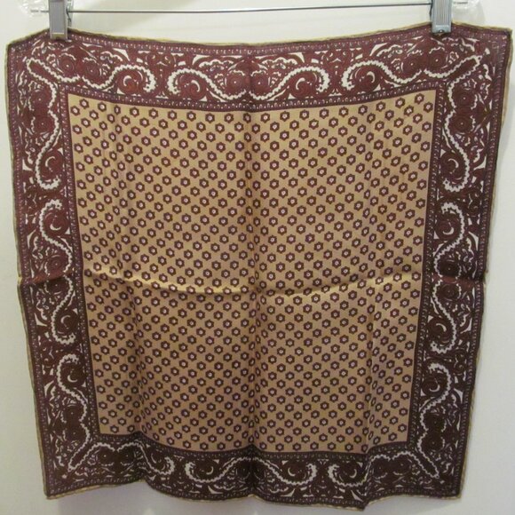 Vintage Scarf Unbranded Scroll Floral Browns & Champagne Gold Unused So Pretty - Picture 2 of 8